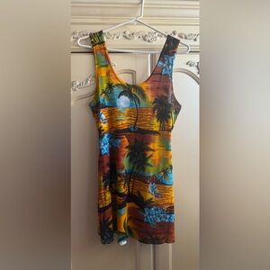 Vintage 90s Tropical Sunset Mini Dress